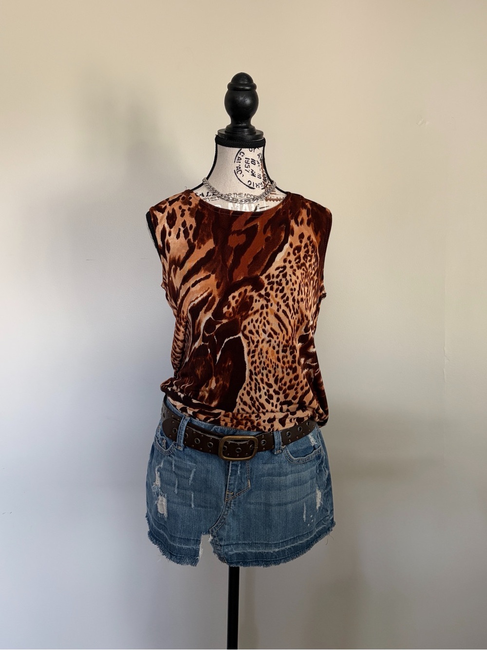 Vintage Brown Tan Leopard Print Camisole Stretch Tank Top | 90s Y2K